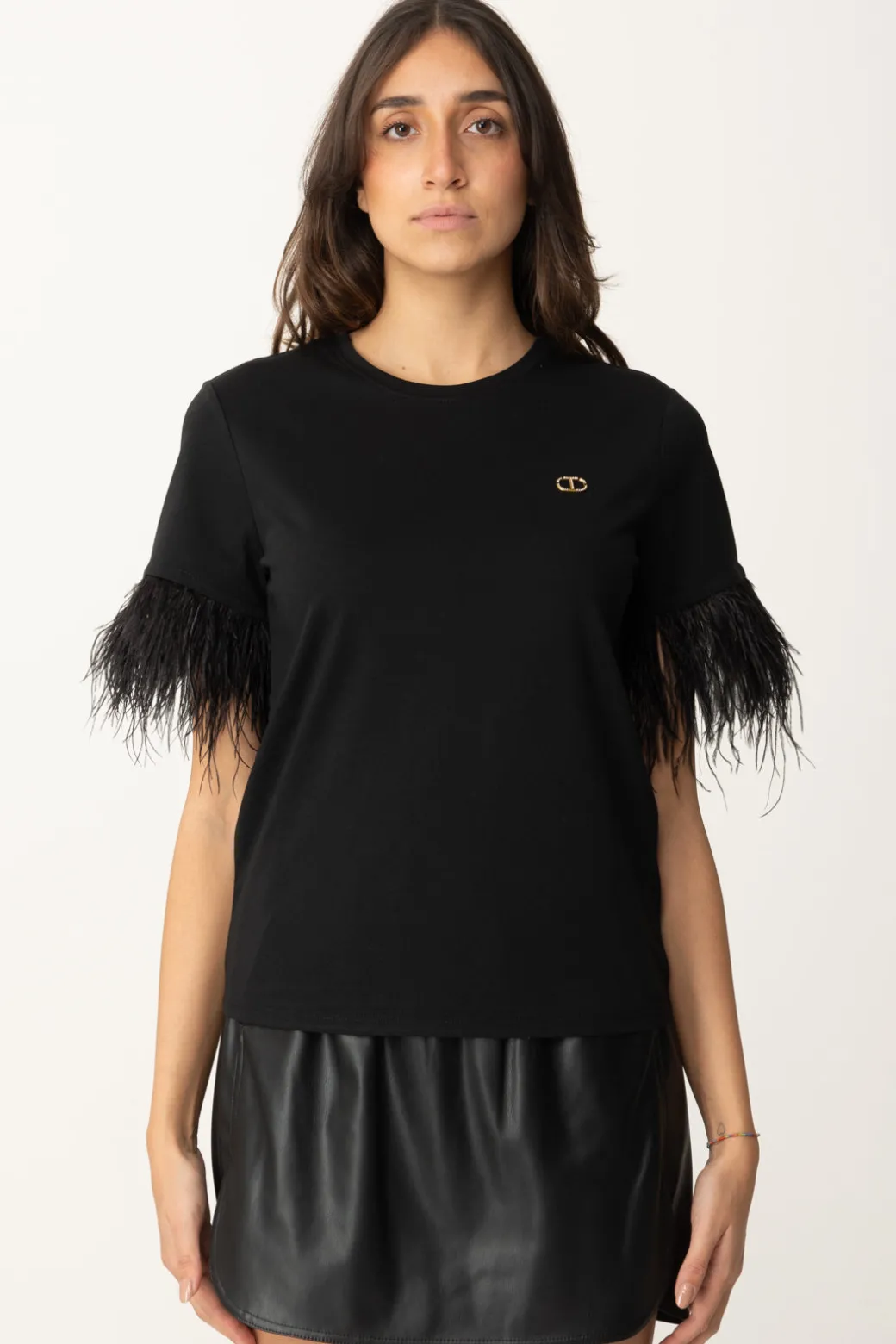 Twin-set T-shirt con Maniche PiumateNERO