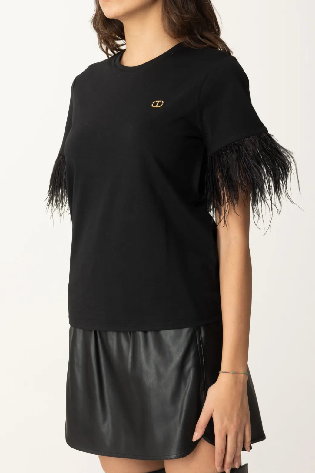 Twin-set T-shirt con Maniche PiumateNERO