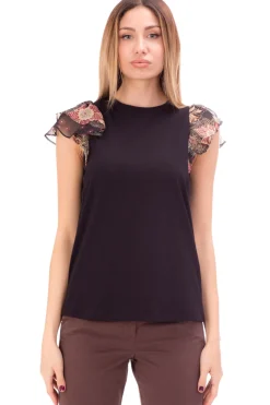 Twin-set T-shirt con Maniche a FioriBIC.ST.INDIAN FLOWER NERO/NERO