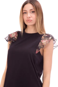 Twin-set T-shirt con Maniche a FioriBIC.ST.INDIAN FLOWER NERO/NERO