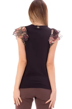 Twin-set T-shirt con Maniche a FioriBIC.ST.INDIAN FLOWER NERO/NERO