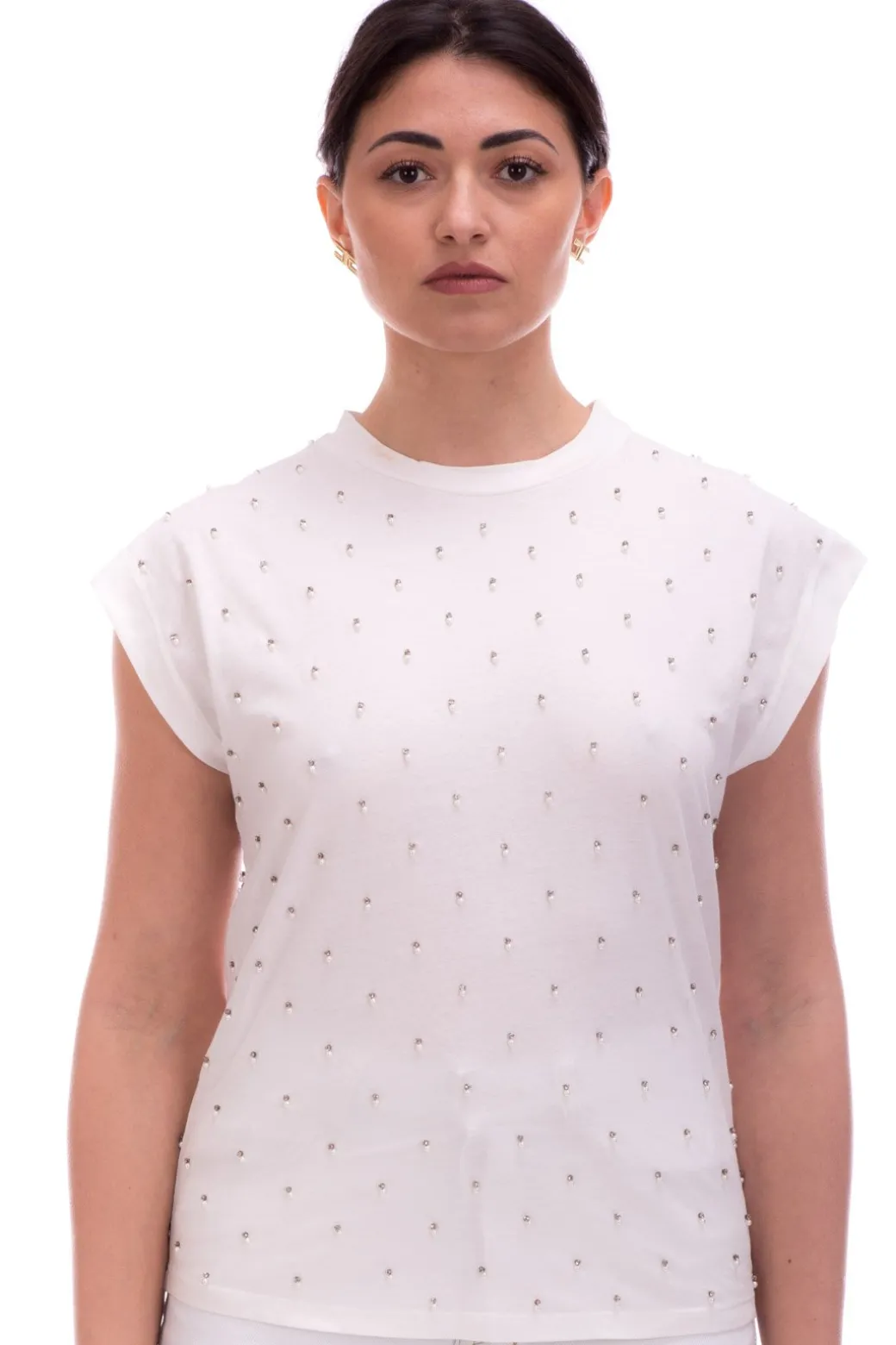 Twin-set T-shirt con PerlineBIANCO OTTICO