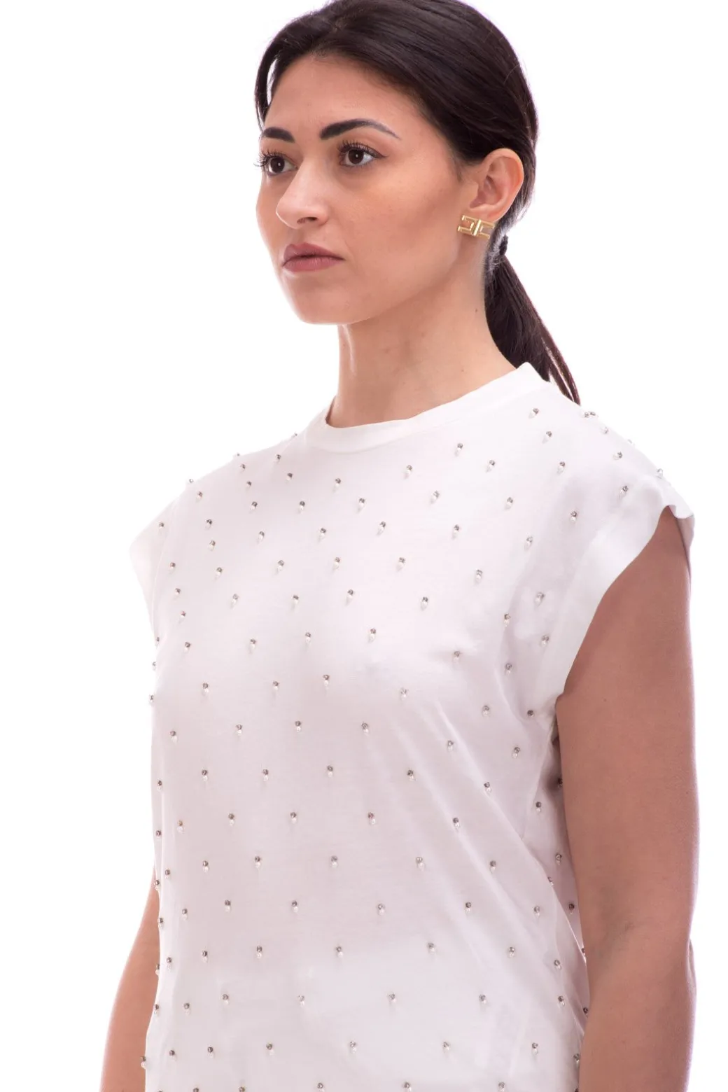 Twin-set T-shirt con PerlineBIANCO OTTICO