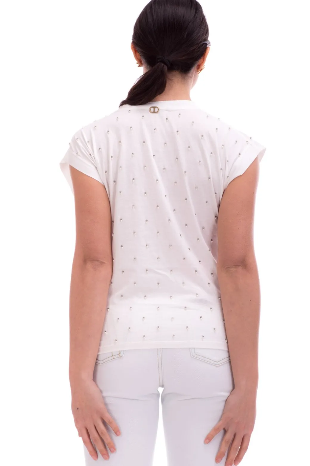 Twin-set T-shirt con PerlineBIANCO OTTICO