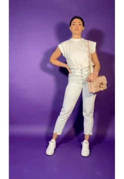 Twin-set T-shirt con PerlineBIANCO OTTICO