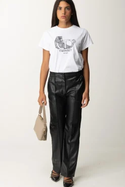 Twin-set T-shirt con Ricamo Logo e GiaguaroBIANCO OTTICO