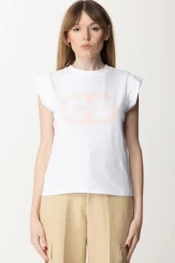 Twin-set T-shirt con Ricamo Logo e Maniche Ad AlettaRIC.OTTICO/CUPCAKE PINK