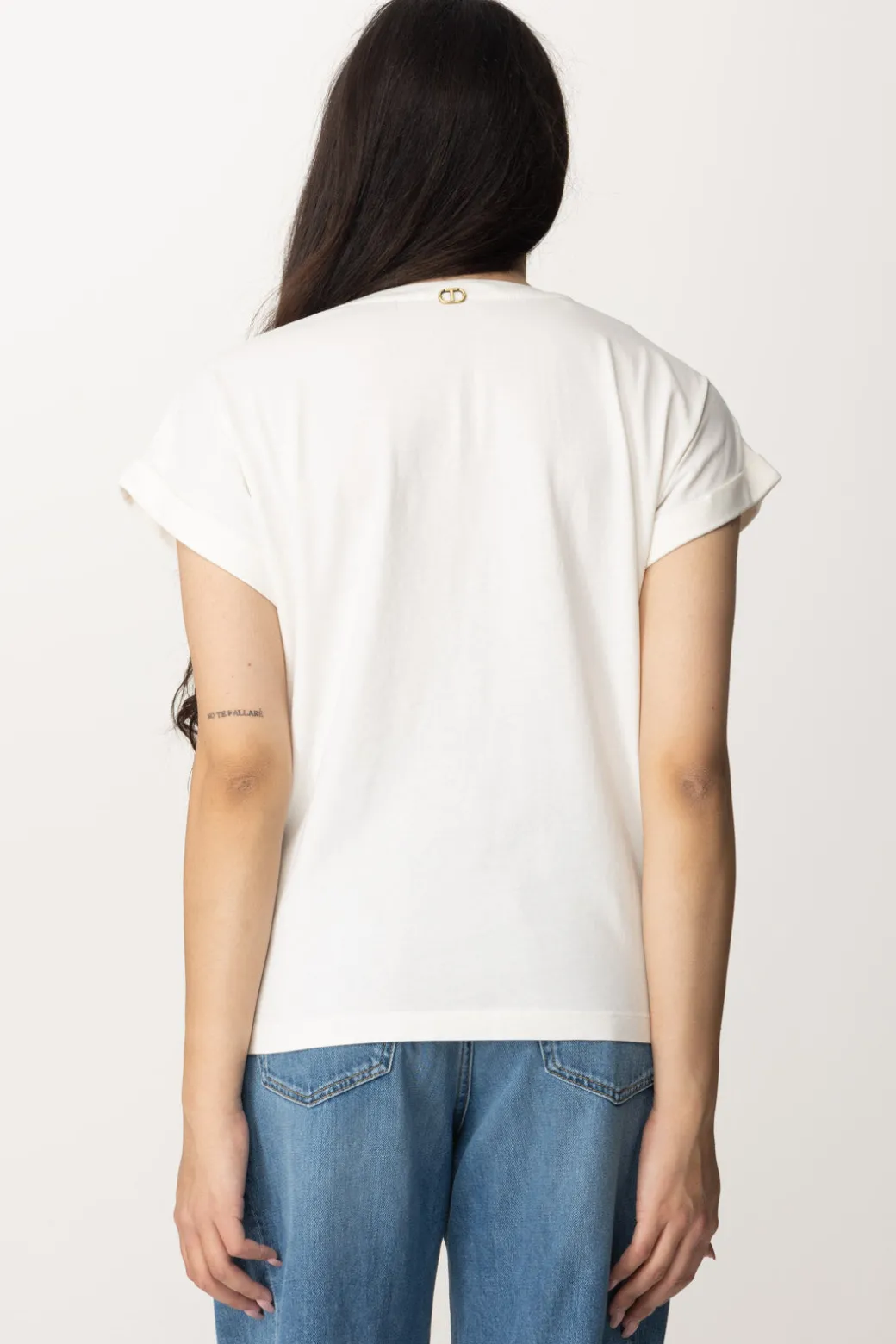 Twin-set T-shirt con Ricamo Oval T In PizzoBIANCO OTTICO