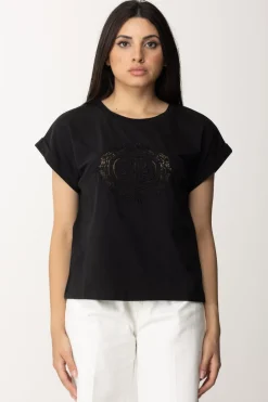 Twin-set T-shirt con Ricamo Oval T In PizzoNERO