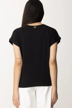 Twin-set T-shirt con Ricamo Oval T In PizzoNERO