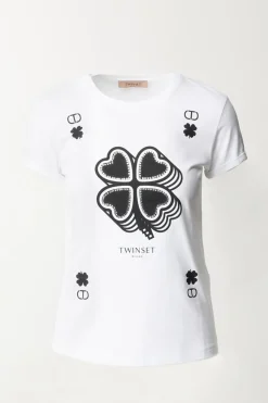 Twin-set T-shirt con Stampa QuadrifoglioBIANCO OTTICO