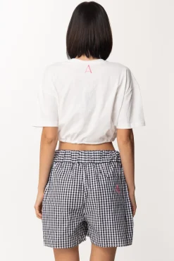Twin-set T-shirt Crop con Coulisse e Tasca VichyBIC.OFF WHITE/NERO