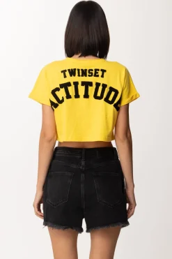 Twin-set T-shirt Crop con Ricamo Su RetroVIVID YELLOW