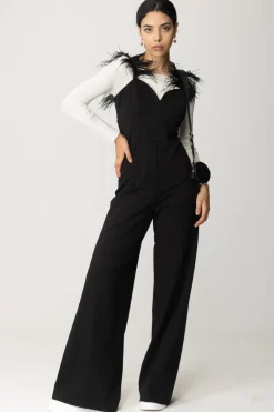 Twin-set Tuta con Bretelle Sottili e PiumetteNERO