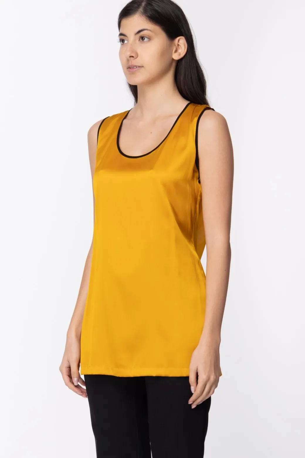 Twin-set Twin Set: Top In Raso Elasticizzato Di Seta con Profilo a Contrasto Retro GeorgetteGOLDEN YELLOW/NERO