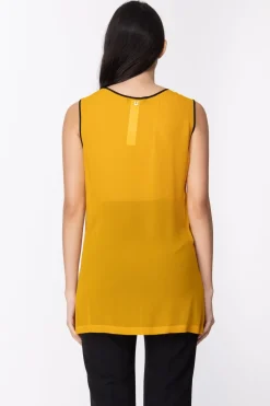 Twin-set Twin Set: Top In Raso Elasticizzato Di Seta con Profilo a Contrasto Retro GeorgetteGOLDEN YELLOW/NERO