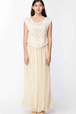 Twin-set Twin-set: Abito Lungo In Tulle con Ricamo In Filo Sul Fondo Corpino In Maglia TraforataECRU