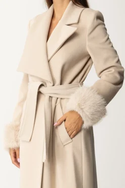 Yes London Cappotto con Revers e Inserti Di PellicciaBEIGE